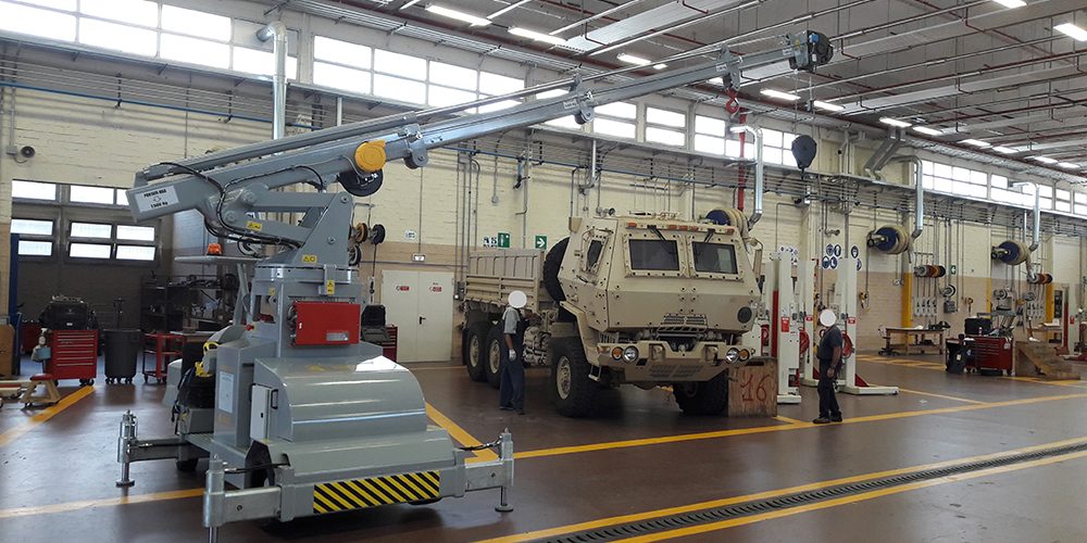 Cranes for the maintenance of their military vehicles